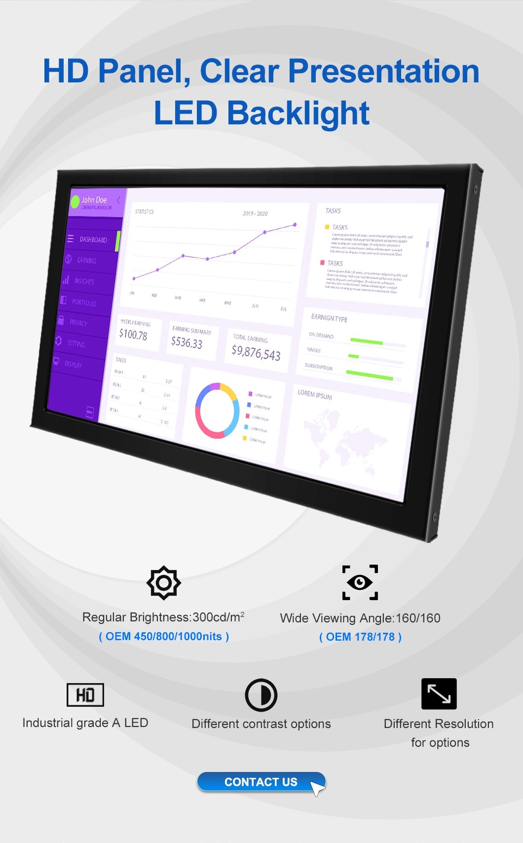 15.6 Inch IPS1366*768 HDMI VGA AV BNC Resistive Touch Screen Metal Case TFT Wall Mounted OEM ODM Industrial Factory LCD Monitor